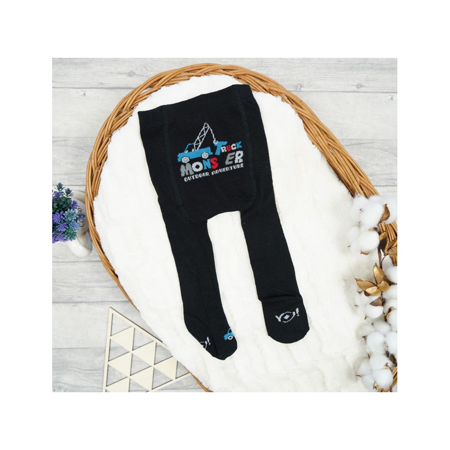 RAJSTOPY dziecięce czarne monster truck wzór 669