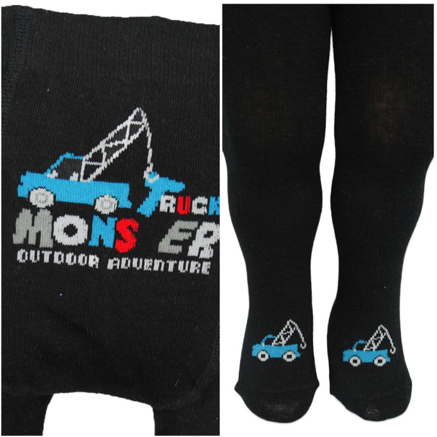 RAJSTOPY dziecięce czarne monster truck wzór 669