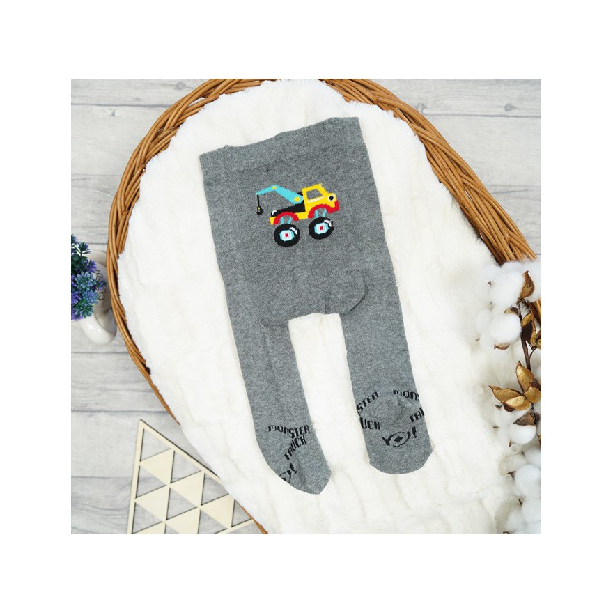 RAJSTOPY dziecięce grafitowe monster truck wzór 670