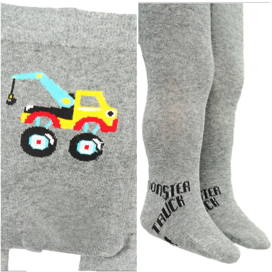 RAJSTOPY dziecięce grafitowe monster truck wzór 670