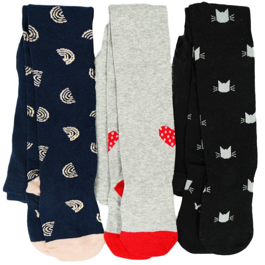 3pak RAJSTOPY bawełniane tęcza koty serce dziewczęce