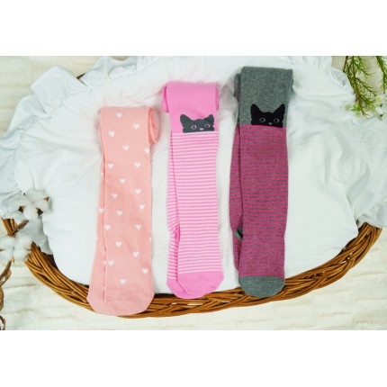 3pak RAJSTOPY bawełniane koty paski serduszka dziewczęce
