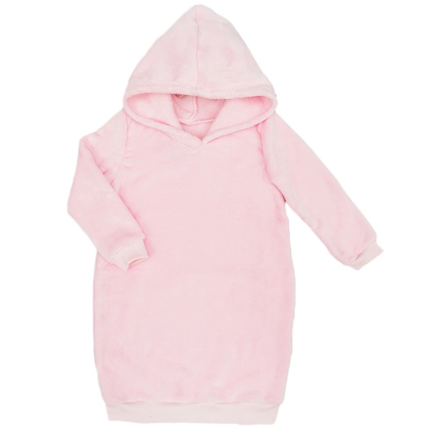 Różowa SUKIENKA pluszowa ciepła tunika gładka z kapturem