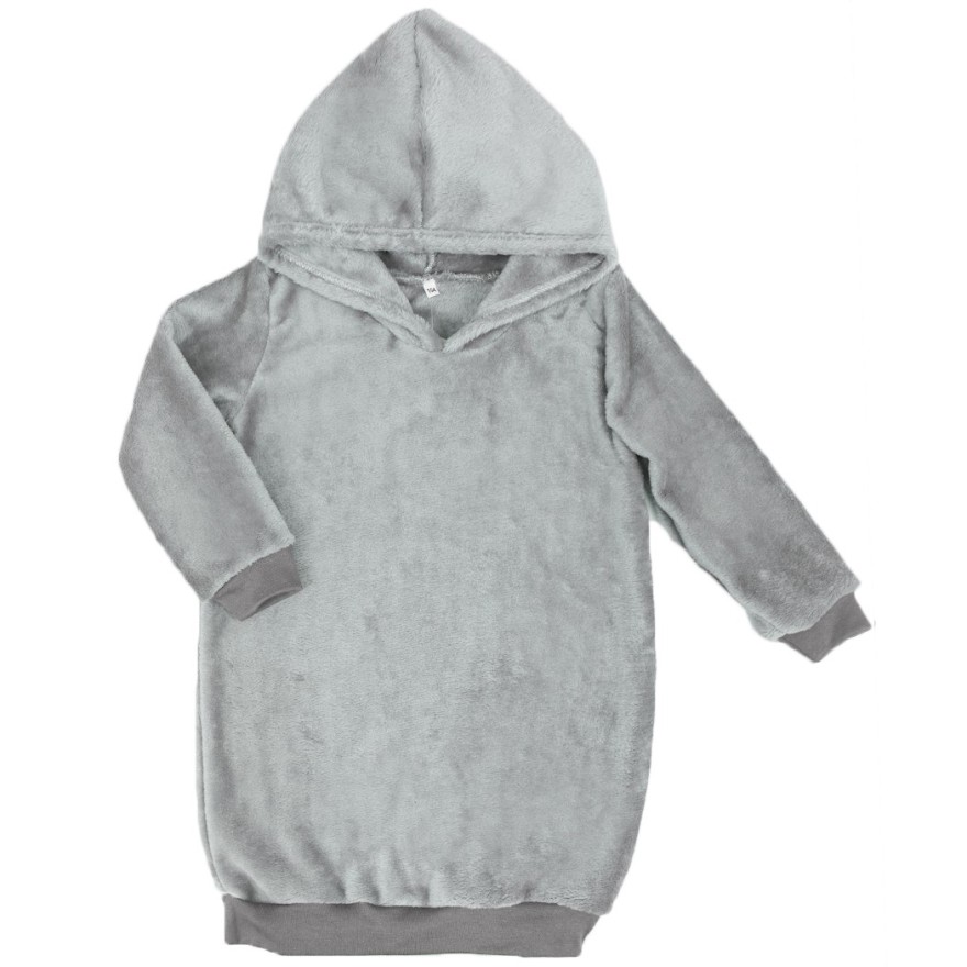 Szara SUKIENKA pluszowa ciepła tunika gładka z kapturem