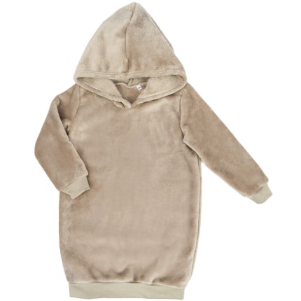 Beżowa SUKIENKA pluszowa ciepła tunika gładka z kapturem