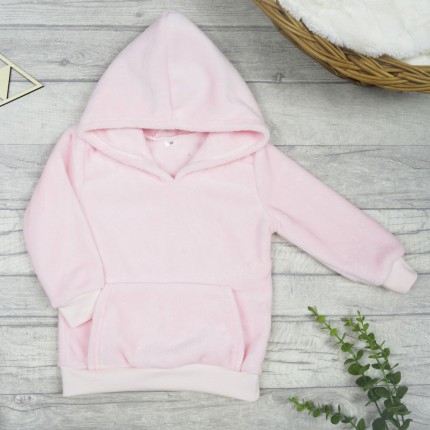 Różowa BLUZA pluszowa ciepła kangurka z kapturem