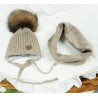 Beżowy komplet zimowy SÓWKA czapka + komin z pomponem
