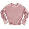 Różowa BLUZKA welurowa z ozdobnym rękawem koszulka dziewczęca