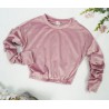 Różowa BLUZKA welurowa z ozdobnym rękawem koszulka dziewczęca