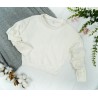 Ecru BLUZKA welurowa z ozdobnym rękawem koszulka dziewczęca