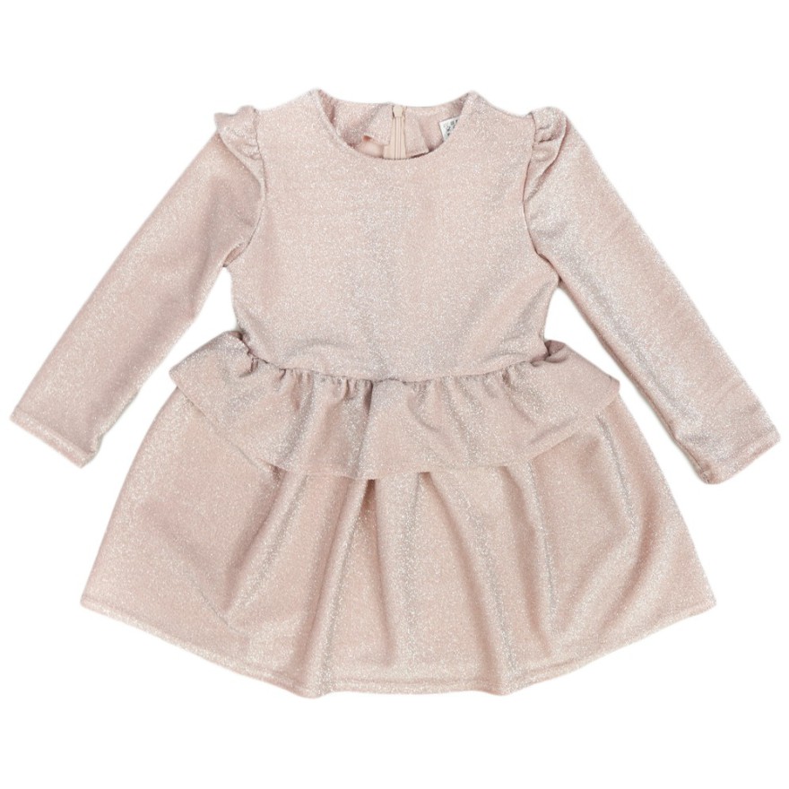 Różowa SUKIENKA z brokatem baskinka długi rękaw święta