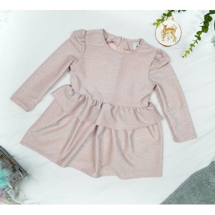 Różowa SUKIENKA z brokatem baskinka długi rękaw święta