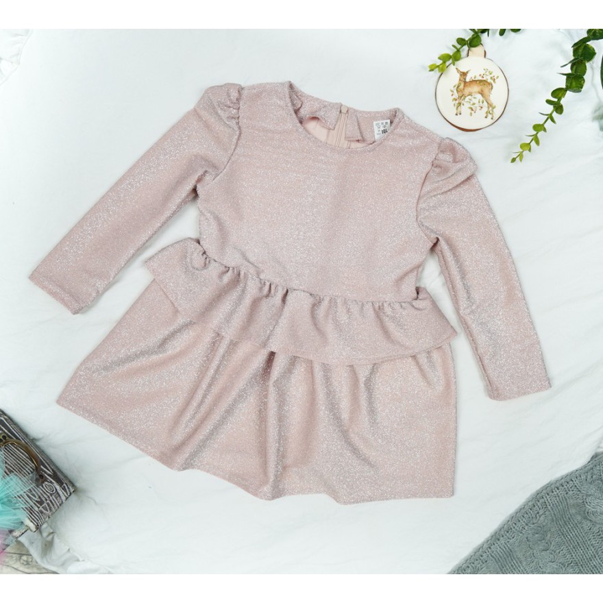 Różowa SUKIENKA z brokatem baskinka długi rękaw święta