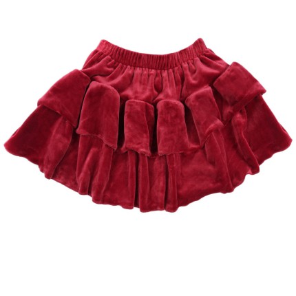 Bordowa SPÓDNICA welurowa z falbankami na święta