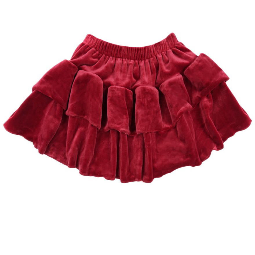 Bordowa SPÓDNICA welurowa z falbankami na święta