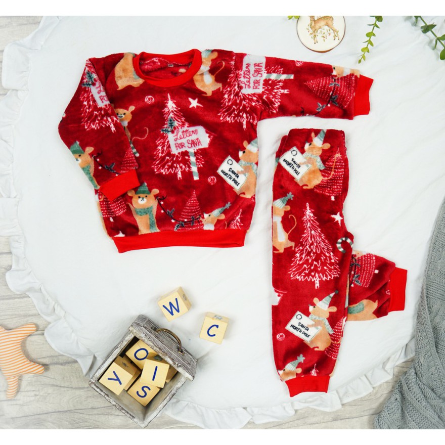 Czerwona PIŻAMA pluszowa ciepła w misie święta