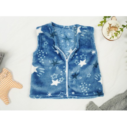 Niebieska KAMIZELKA pluszowa ciepła GWIAZDKI bezrękawnik
