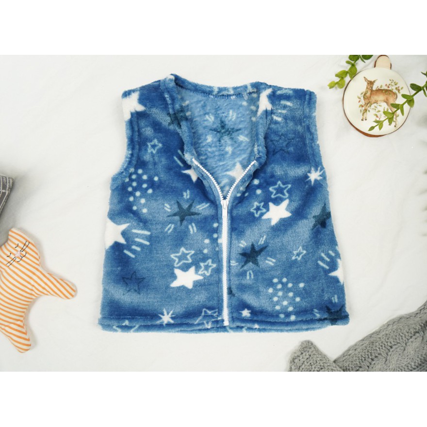Niebieska KAMIZELKA pluszowa ciepła GWIAZDKI bezrękawnik