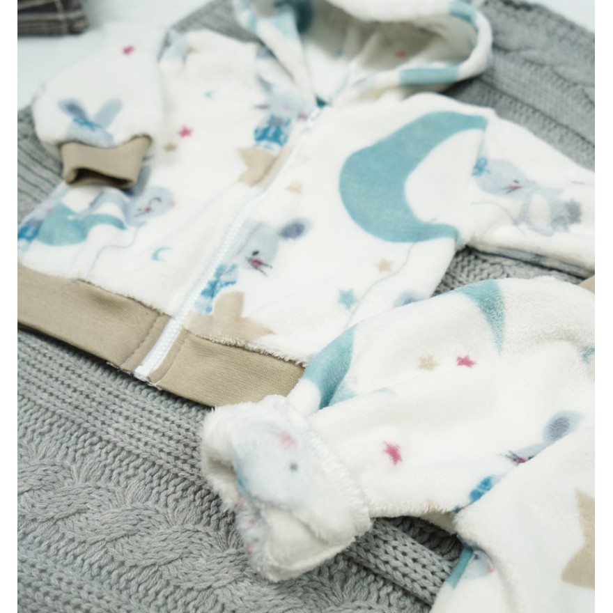 Biały komplet MYSZKA ciepły plusz BLUZA + SPODNIE uszy