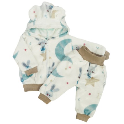 Biały komplet MYSZKA ciepły plusz BLUZA + SPODNIE uszy