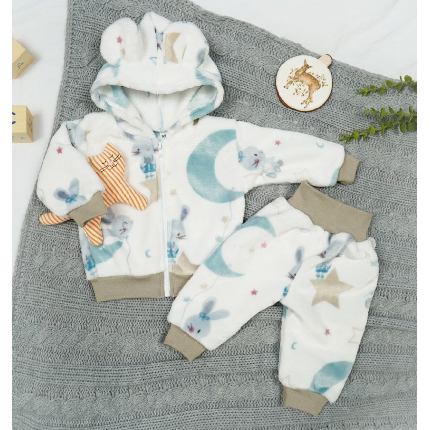 Biały komplet MYSZKA ciepły plusz BLUZA + SPODNIE uszy