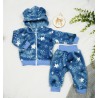 Niebieski komplet GWIAZDKI ciepły plusz BLUZA + SPODNIE uszy