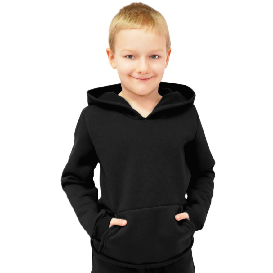 Czarna BLUZA ocieplana dresowa kangurka z kapturem