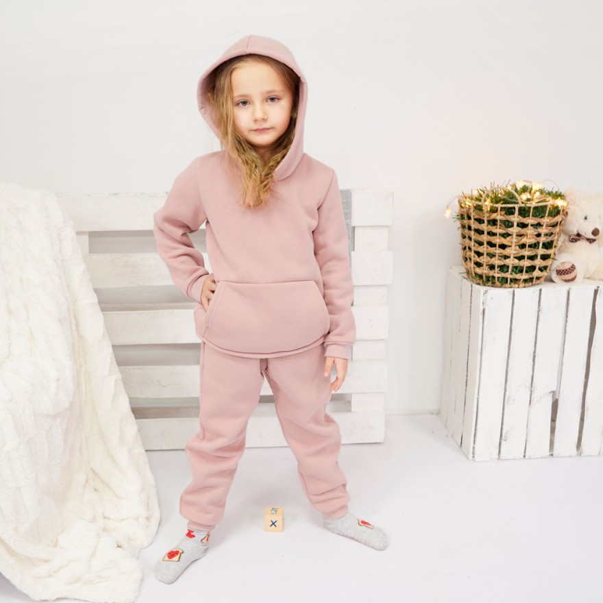 Pudrowy róż BLUZA ocieplana dresowa kangurka z kapturem