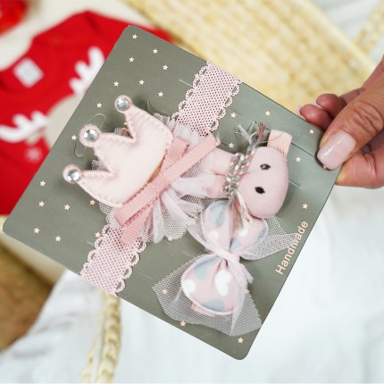 Różowy zestaw do włosów opaska + 2 spinki handmade