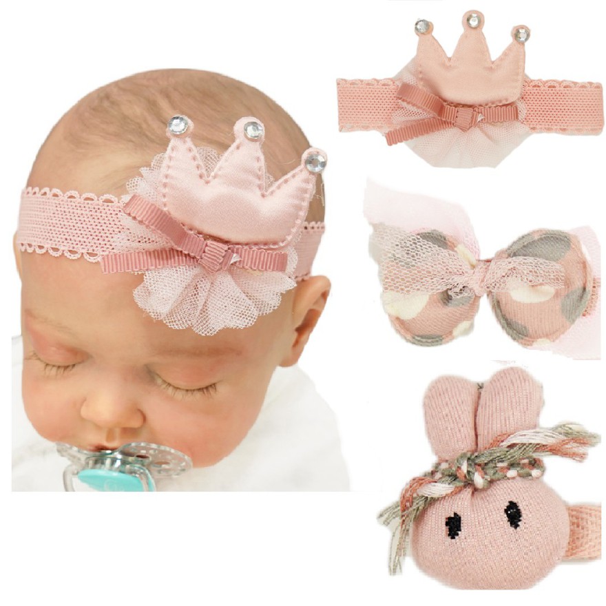 Różowy zestaw do włosów opaska + 2 spinki handmade