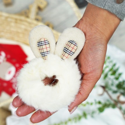 Beżowa pluszowa GUMKA z USZAMI do włosów królik