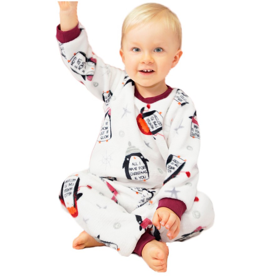 Biała PIŻAMA pluszowa ciepła w pingwiny święta