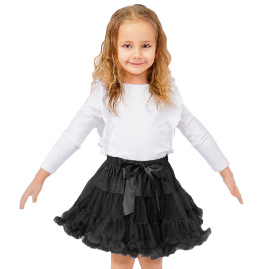 Puszysta czarna SPÓDNICZKA tiulowa z falbankami, szkoła, święta