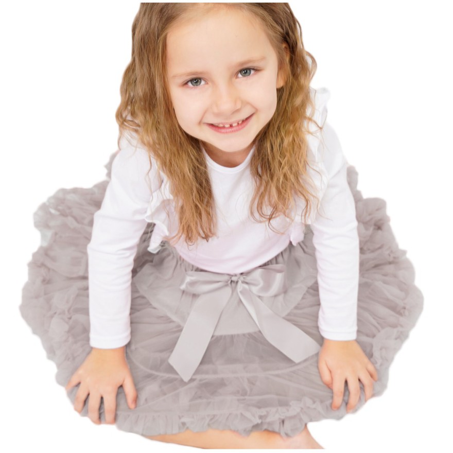 Puszysta szara SPÓDNICZKA tiulowa z falbankami, szkoła