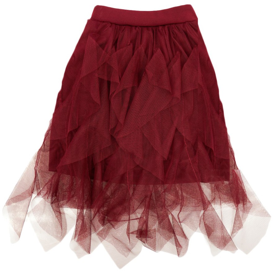 Bordowa SPÓDNICA tiulowa postrzępiona szkoła święta