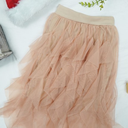 Beżowa SPÓDNICA tiulowa postrzępiona szkoła święta