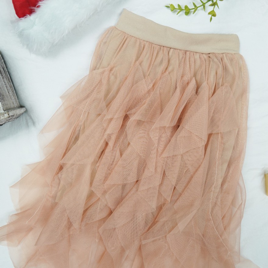 Beżowa SPÓDNICA tiulowa postrzępiona szkoła święta