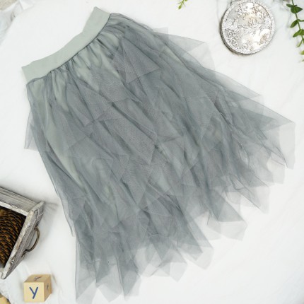 Szara SPÓDNICA tiulowa postrzępiona szkoła święta