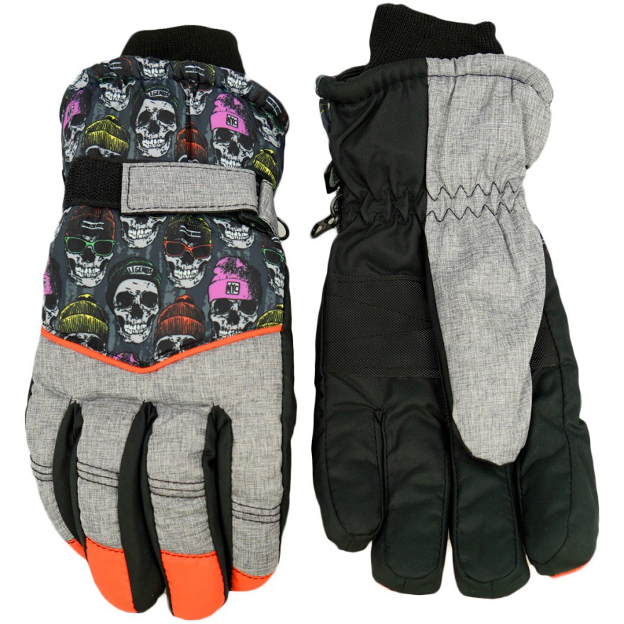 Szaro-czarne rękawiczki narciarskie 5P CZASZKI r.146-170