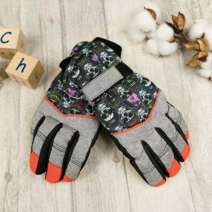 Szaro-czarne rękawiczki narciarskie 5P CZASZKI r.146-170