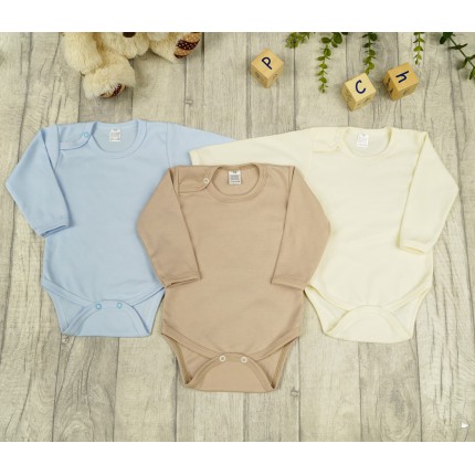 3pak BODY z długim rękawem błekit beż ecru