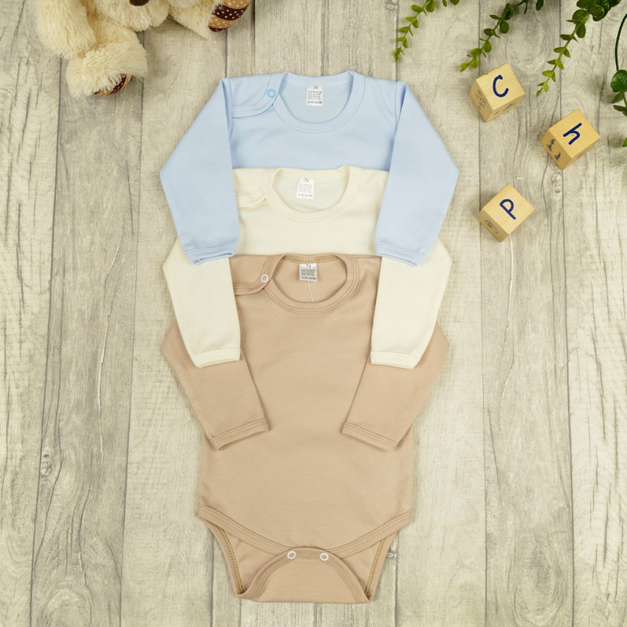 3pak BODY z długim rękawem błekit beż ecru
