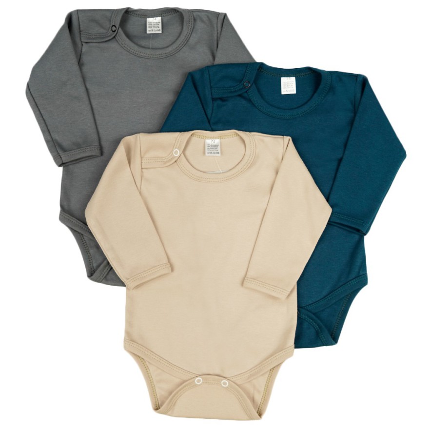 3pak BODY z długim rękawem petrol beż grafit
