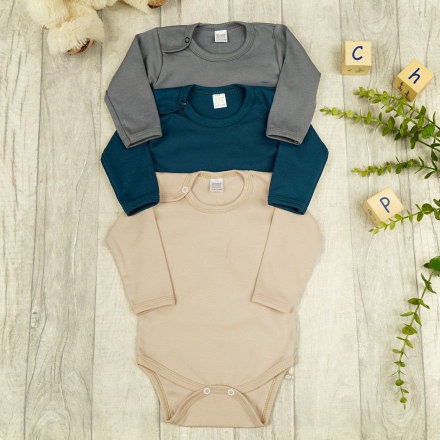 3pak BODY z długim rękawem petrol beż grafit