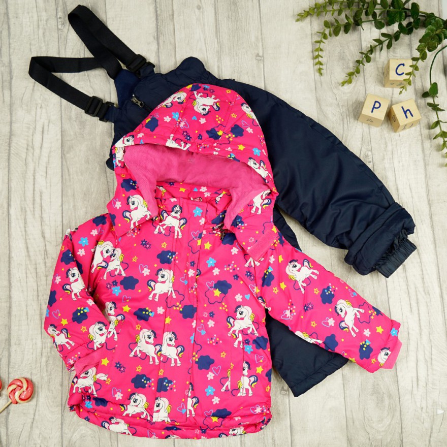 ZIMOWY KOMBINEZON dwuczęściowy RÓŻ JEDNOROŻCE kurtka + spodnie