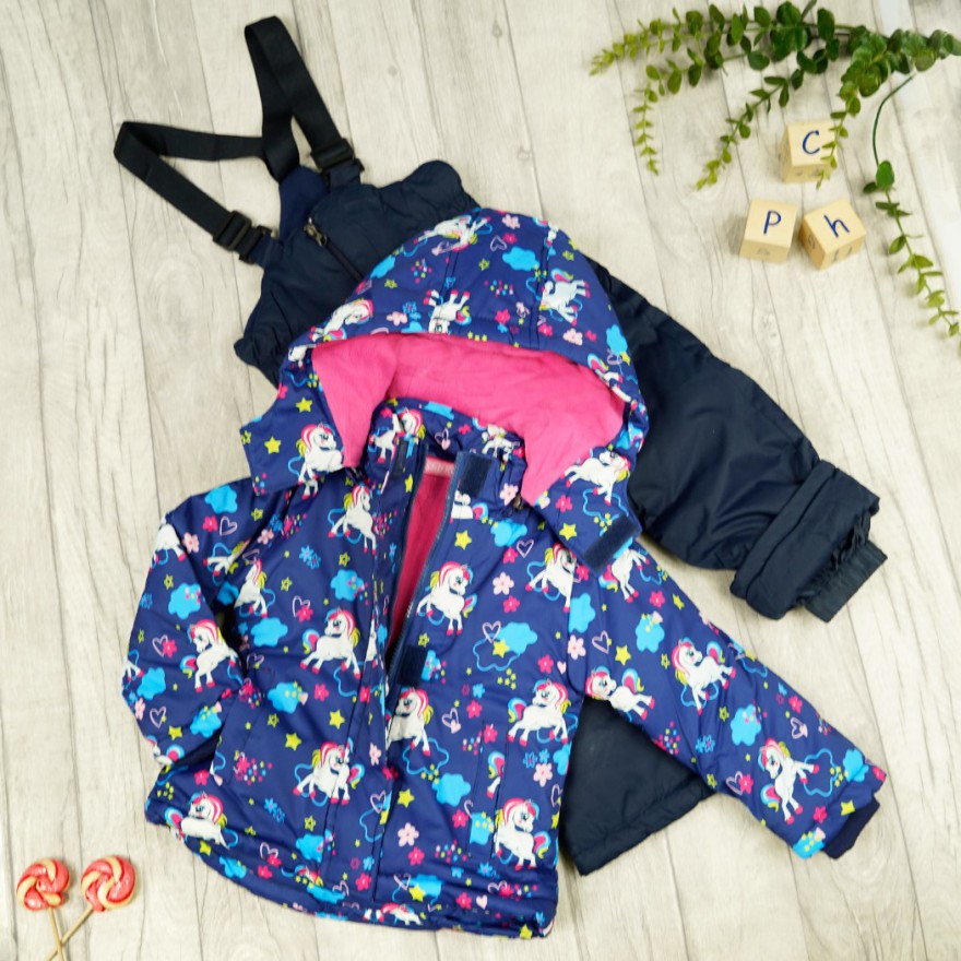 ZIMOWY KOMBINEZON dwuczęściowy GRANAT JEDNOROŻCE kurtka + spodnie