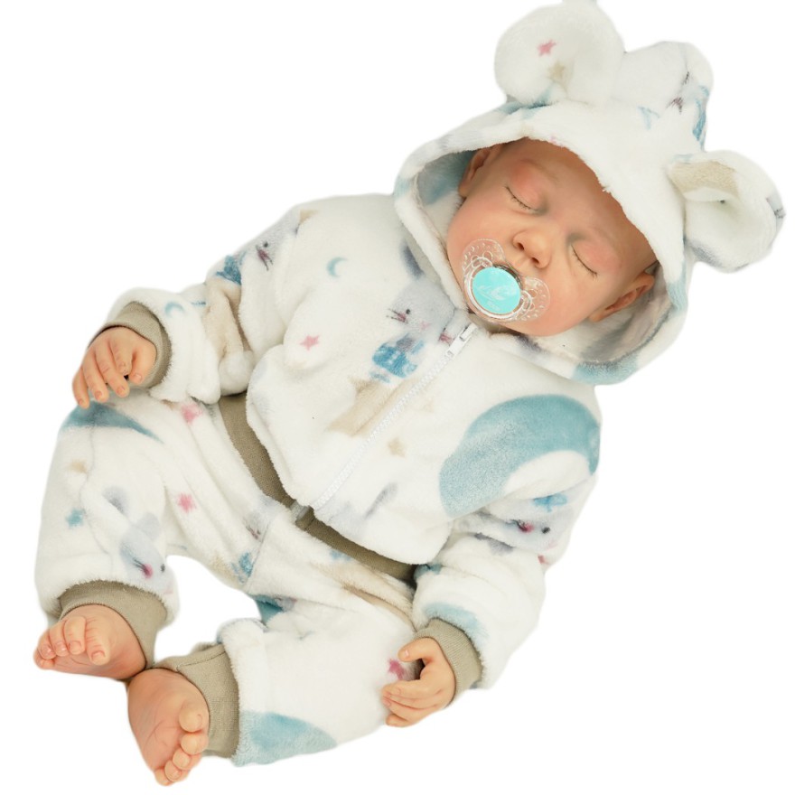 Biały komplet MYSZKA ciepły plusz BLUZA + SPODNIE uszy