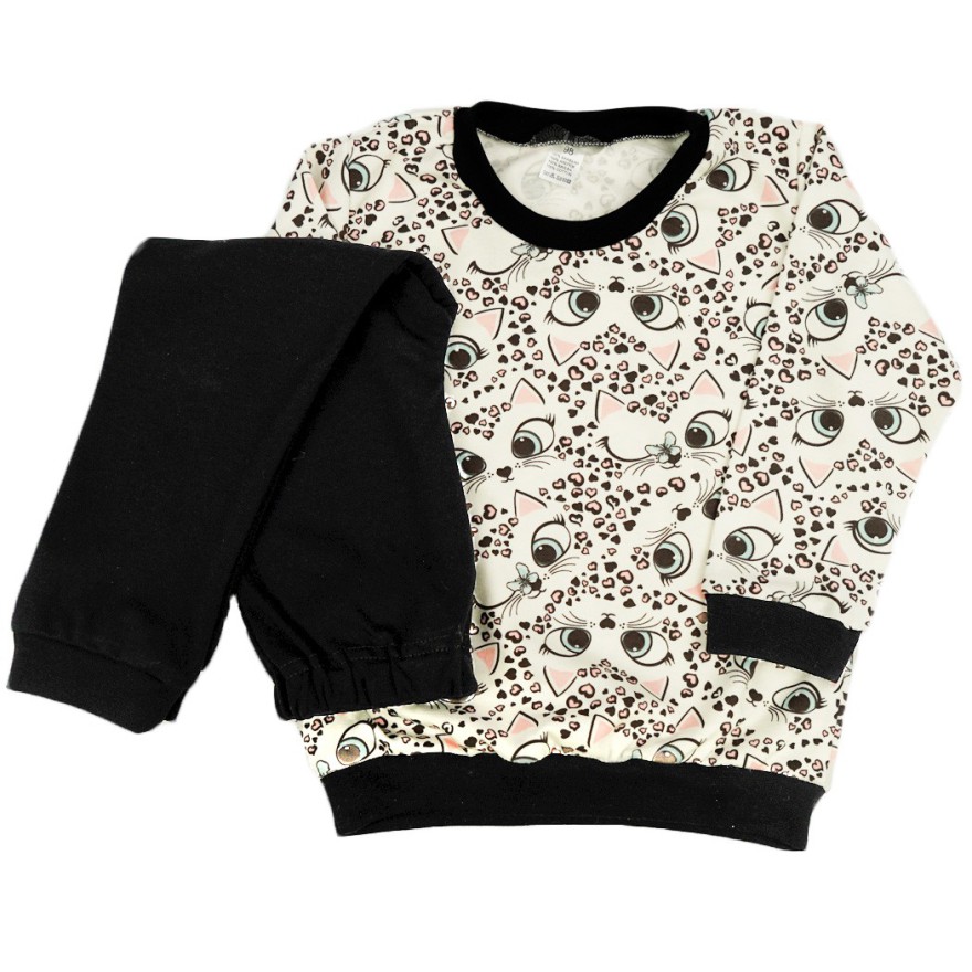 Czarna PIŻAMA w koty długi rękaw wzór 418