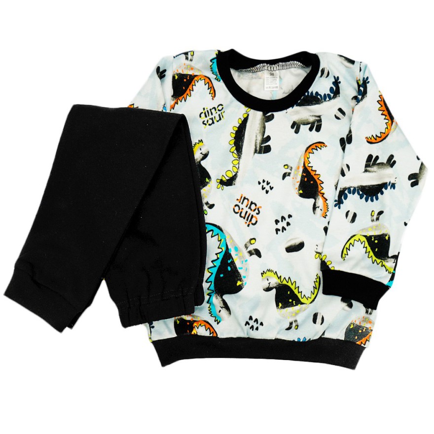 Czarna PIŻAMA w dinozaury długi rękaw wzór 419