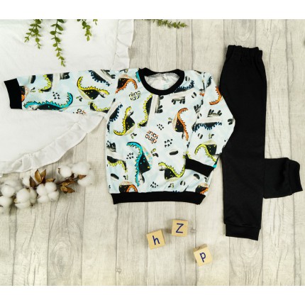 Czarna PIŻAMA w dinozaury długi rękaw wzór 419